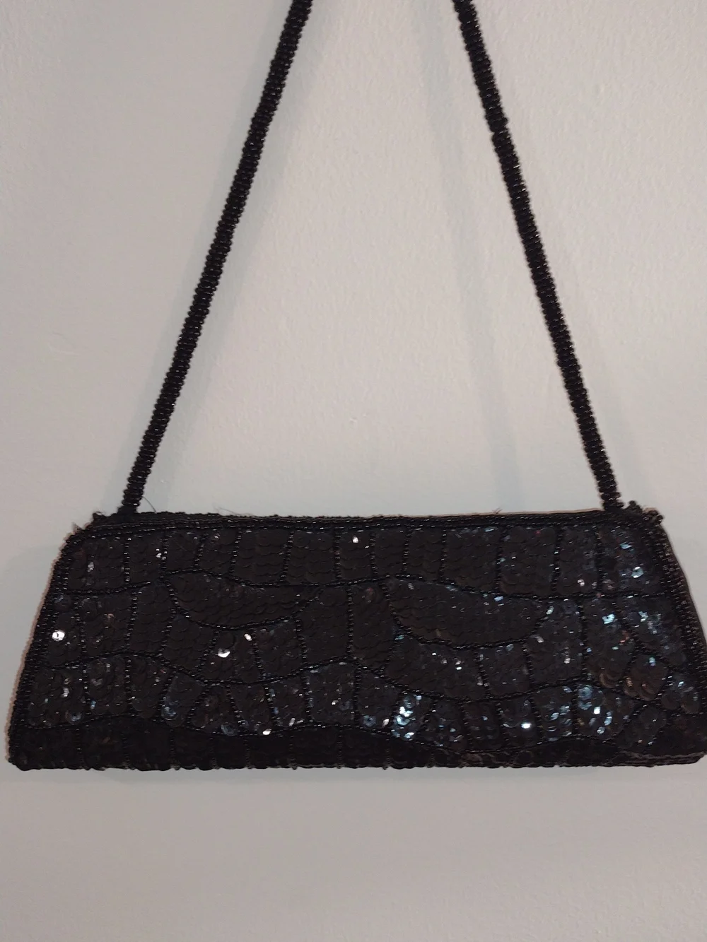 Bijoux Terner Black Beaded Sequin Shoulder Clutch